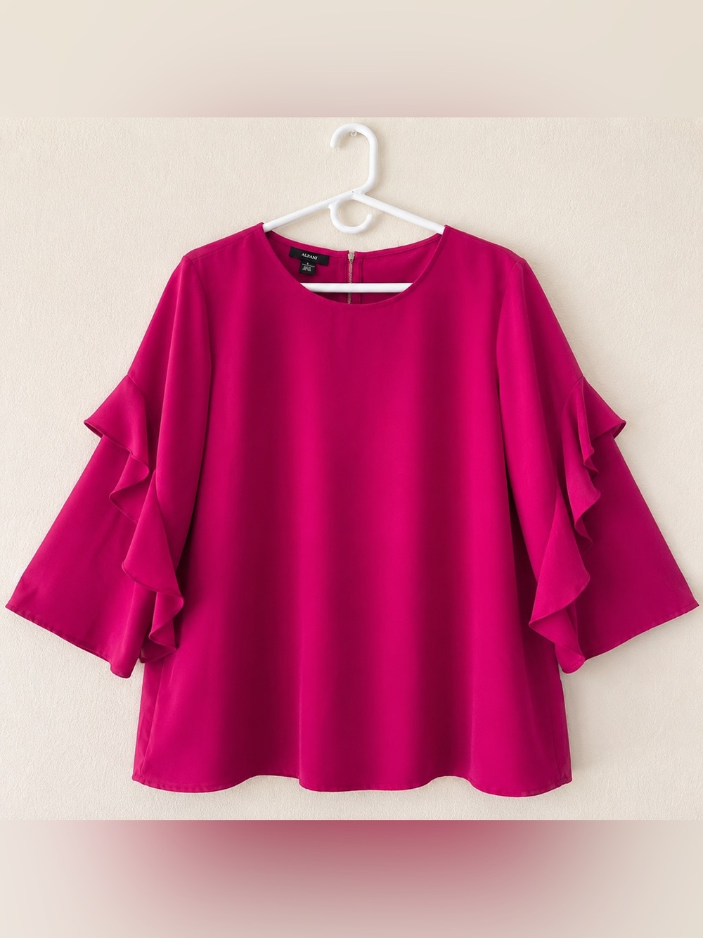 Alfani Large Magenta Ruffle Bell Sleeve Blouse Zip Back Career Top